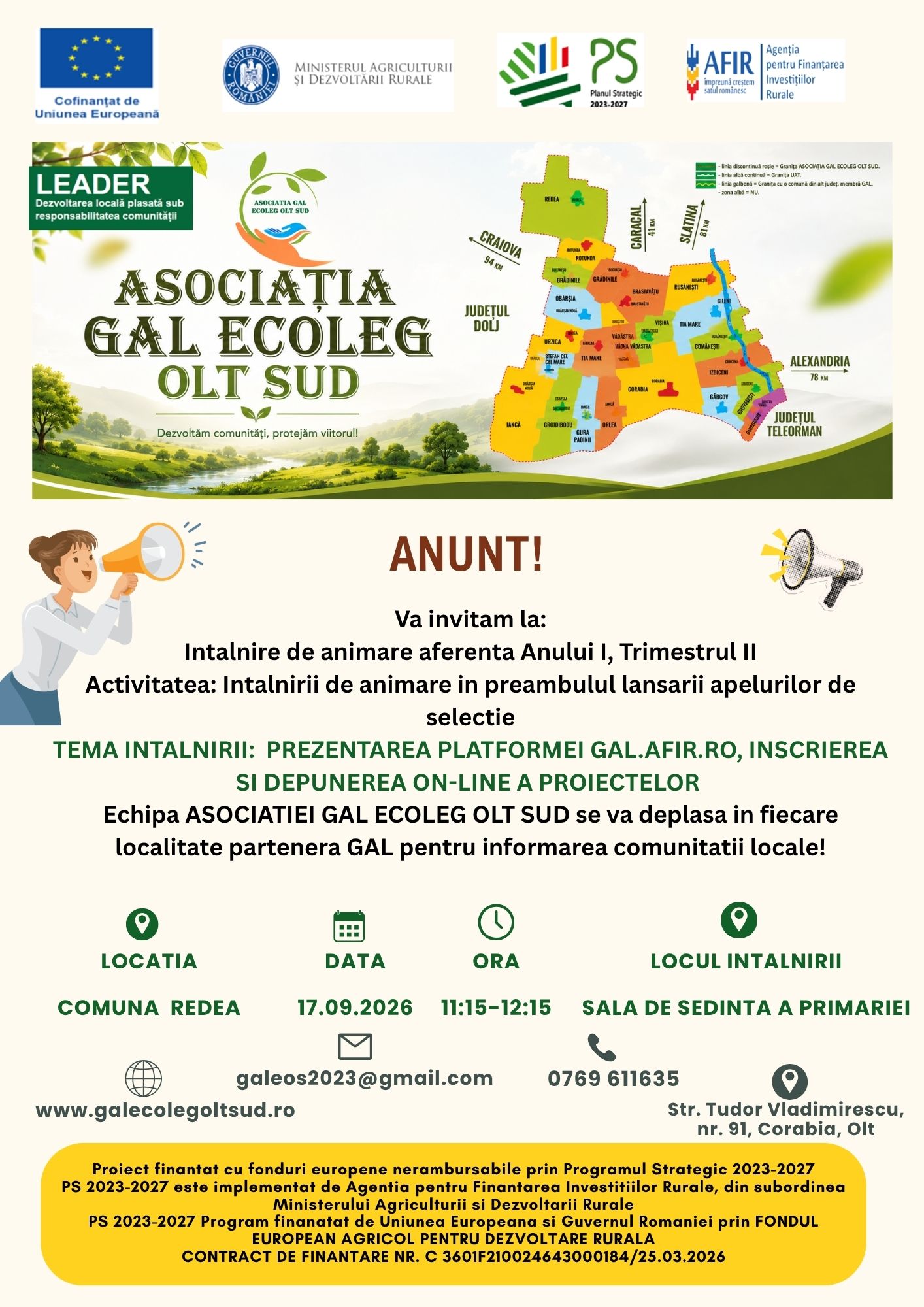 Anunt intalnire de animare 17.09.2026, Trimestrul II, An I, Comuna Redea
